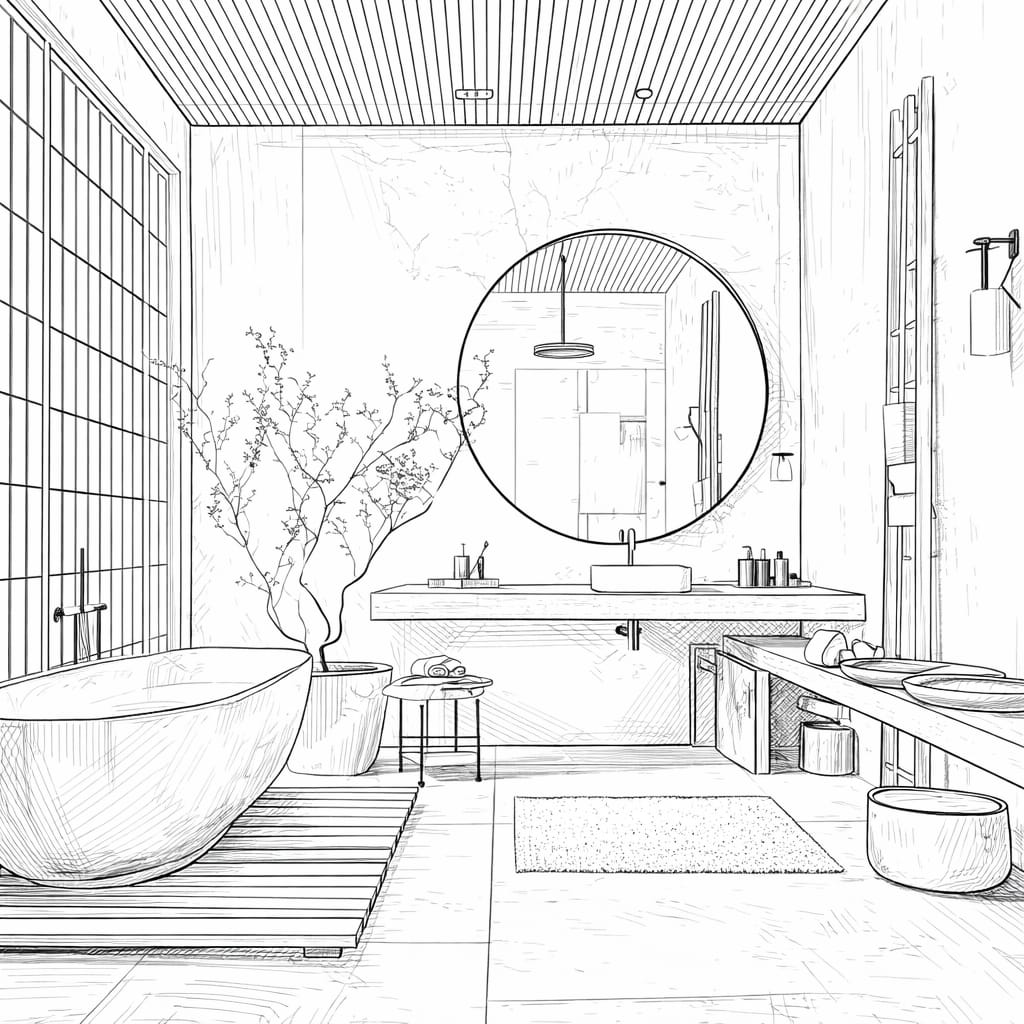 Bathroom sketch uploaded for AI moodboard-based interior rendering